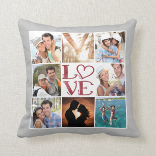 LOVE 8-Photo Collage Editable Grey Personalised Cushion