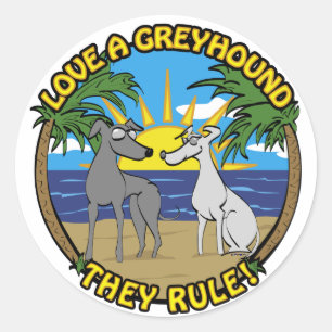 LOVE A GREYHOUND THEY RULE! CLASSIC ROUND STICKER