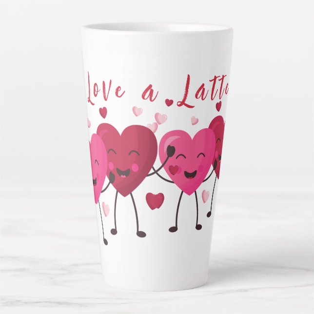Love A Latte Fun Happy Hearts Pink And Red   Latte Mug (Front)