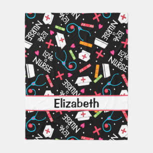 Love a Nurse Art Black Name Personalised Fleece Blanket