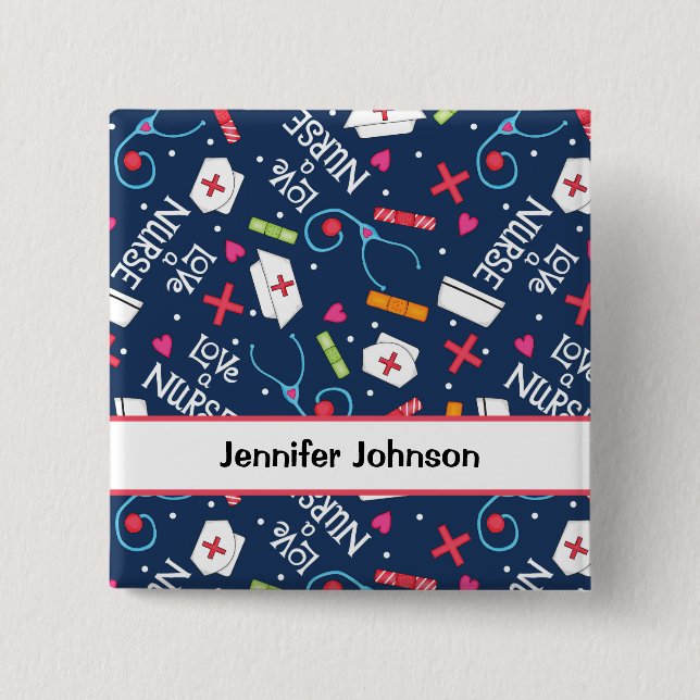 Love a Nurse Art Navy Blue Name Personalised Badge (Front)