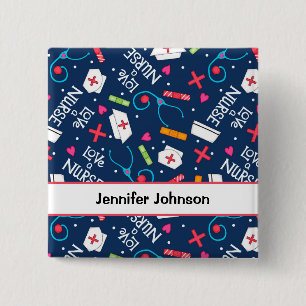 Love a Nurse Art Navy Blue Name Personalised Badge