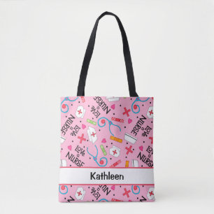 Love a Nurse Art Pink Name Personalised Tote Bag