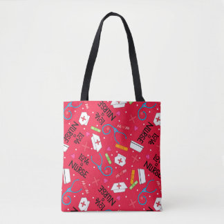 Love a Nurse Art Red with Nurse Motifs Tote Bag