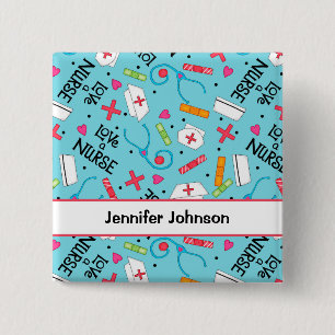 Love a Nurse Art Turquoise Blue Name Badge
