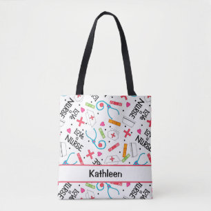 Love a Nurse Art White Name Personalised Tote Bag
