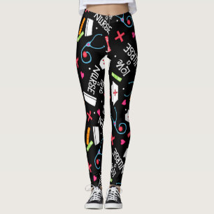 Love a Nurse Colourful Whimsy Art Black Leggings