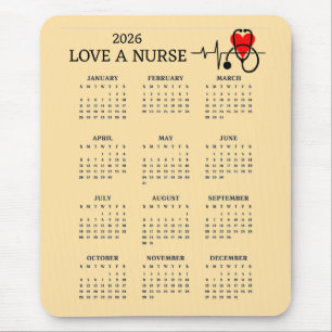 Love a Nurse Heart Stethoscope 2026 Calendar Mouse Mat