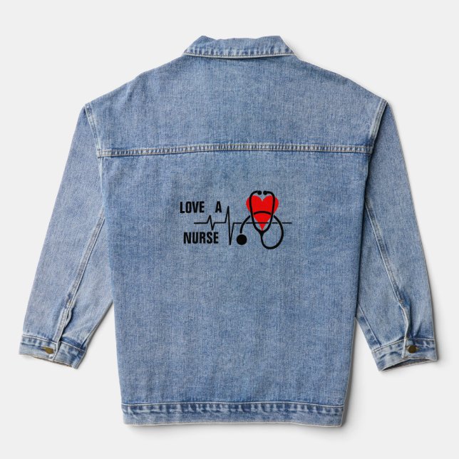 Love a Nurse Heart Stethoscope Design Denim Jacket (Back)