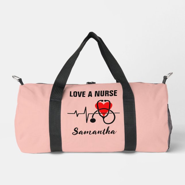 Love a Nurse Heart Stethoscope Design Duffle Bag (Front)