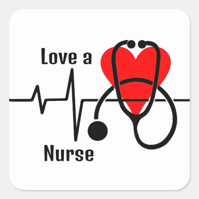 Love a Nurse Heart & Stethoscope Design Square Sticker (Front)