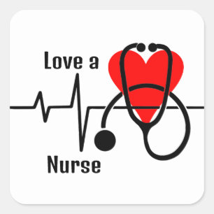 Love a Nurse Heart & Stethoscope Design Square Sticker