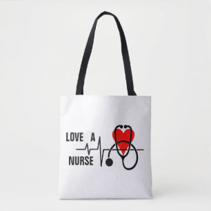 Love a Nurse Heart Stethoscope Design Tote Bag