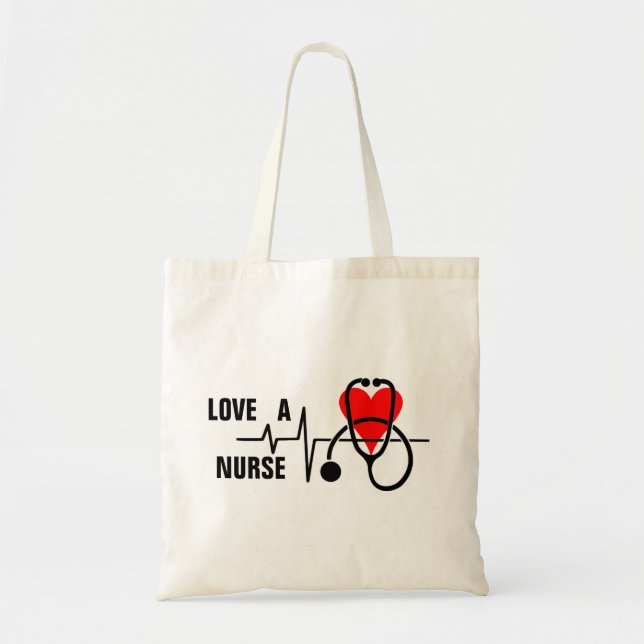 Love a Nurse Heart Stethoscope Design Tote Bag (Front)