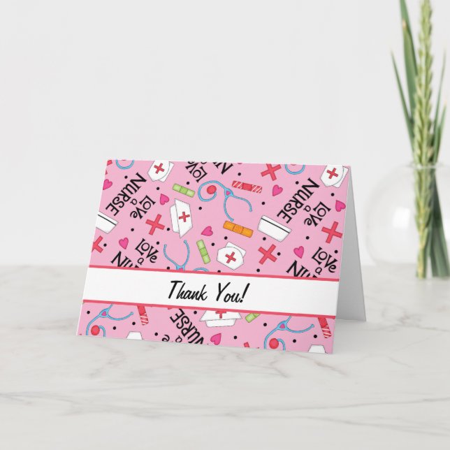 Love a Nurse Thank You Medical Art Pink Card (Front)