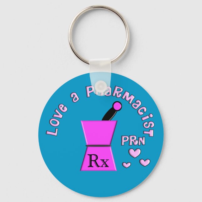 Love a Pharmacist PRN Pestle and Mortar Design Key Ring (Front)