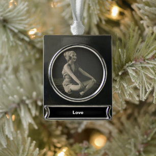 Love a Poor Maid Girl Sitting Cross Legs Silver Plated Banner Ornament