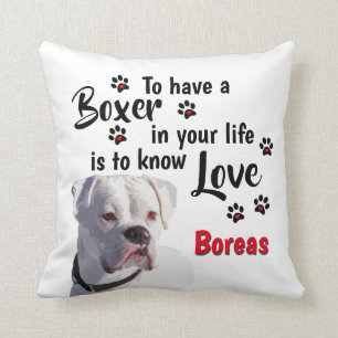 Love a White Boxer Puppy Cushion