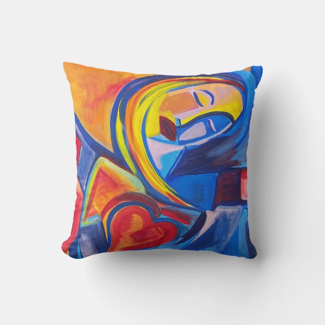 "Love" Abstract Girl With Heart Portrait Cushion (Front)