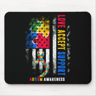 Love Accept Support Autism Awareness Month Ribbon  Mouse Mat
