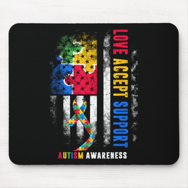 Love Accept Support Autism Awareness Month Ribbon  Mouse Mat (Front)
