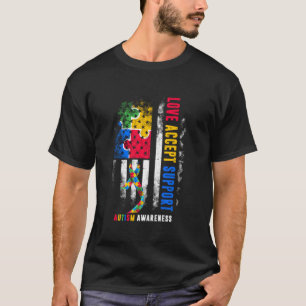 Love Accept Support Autism Awareness Month Ribbon T-Shirt