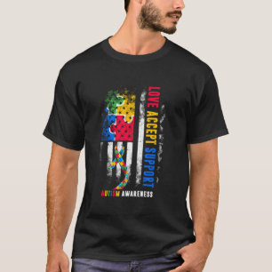 Love Accept Support Autism Awareness Month Ribbon T-Shirt
