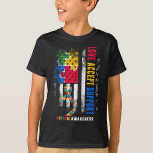Love Accept Support Autism Awareness Month Ribbon T-Shirt