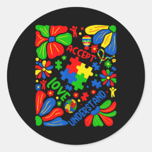 Love Accept Understand Autism Boho Flower Classic Round Sticker