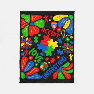 Love Accept Understand Autism Boho Flower  Fleece Blanket
