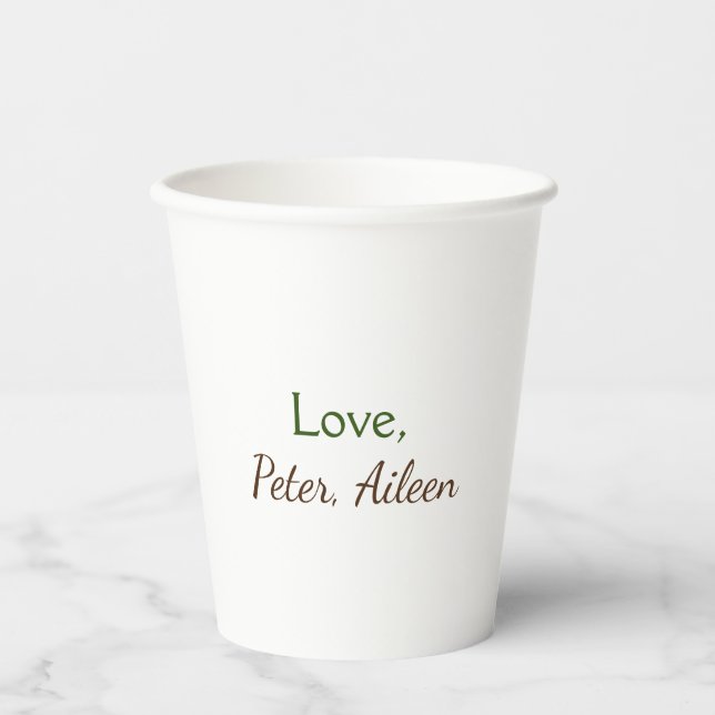 love add name simple minimal editable text rustic paper cups (Front)