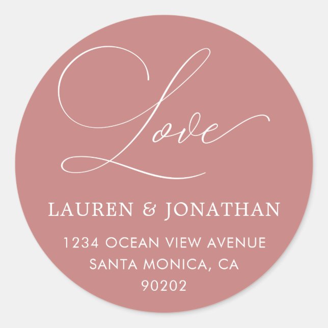 Love Address Labels, Rose and White Wedding Classic Round Sticker (Front)