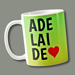 Love Adelaide (or your text) Heart on Green Gold Coffee Mug