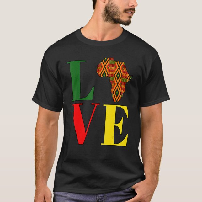 Love Africa Kente Afrocentric Black History Month  T-Shirt (Front)