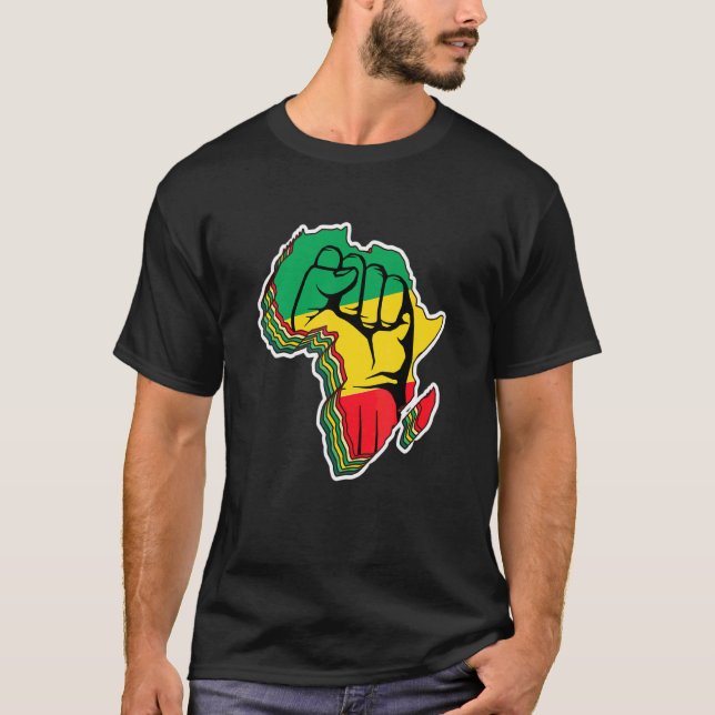 Love Africa Map Black Power Raised Fist In Pan Afr T-Shirt (Front)