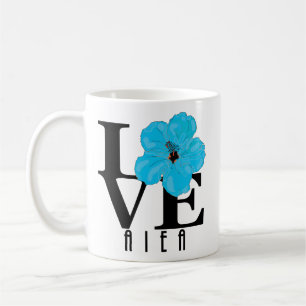 LOVE Aiea Hawaii 11oz Blue Hibiscus Coffee Mug