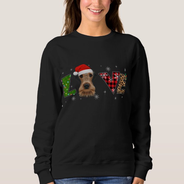 Love Airedale Terrier Xmas Pyjamas Plaid Leopard D Sweatshirt (Front)
