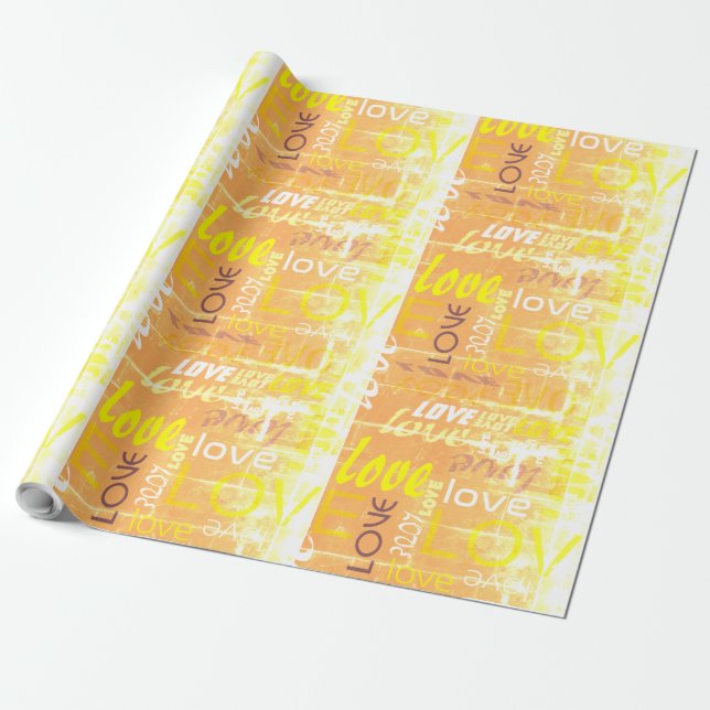 Love Alive Orange and Yellow Grunge Words Art Wrapping Paper (Unrolled)
