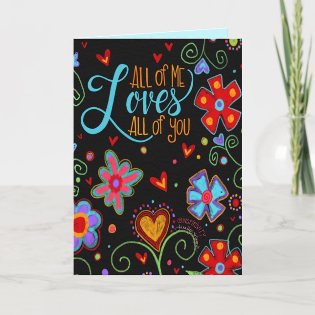 Love All of You Black Fun Floral Valentine Modern Card (Front)