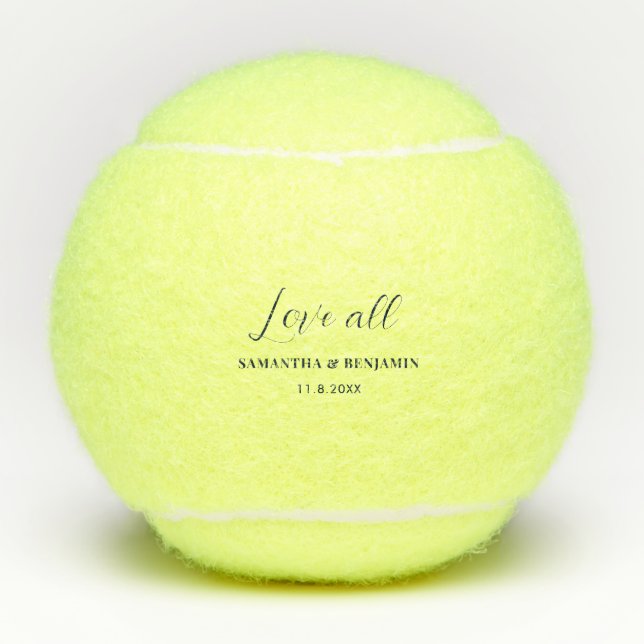 Love All Script Wedding Party Keepsake Tennis Balls (Front)
