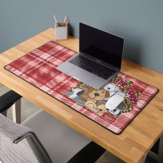 Love all the Dogs Red Plaid Desk Mat