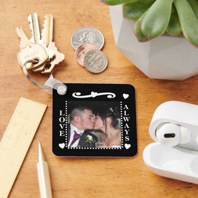 Love always 2 photos add initials white black key ring (Desk)