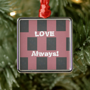 Love Always! Chequered Pink Flower Abstract    Metal Tree Decoration