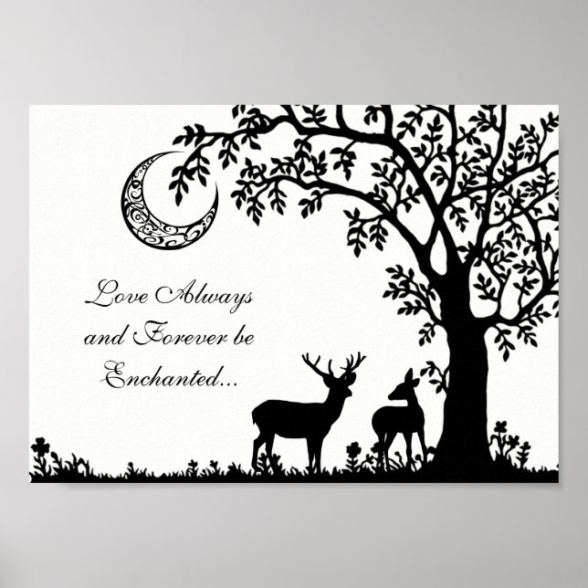 Love Always Enchanted Moon Tree and Deer Couple Poster (Front)