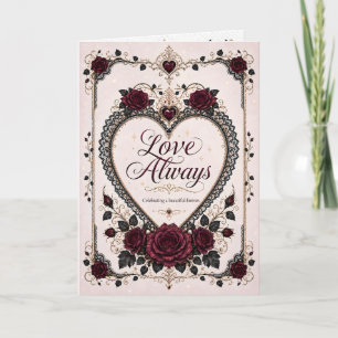 Love Always Gothic Burgundy Heart Wedding Card