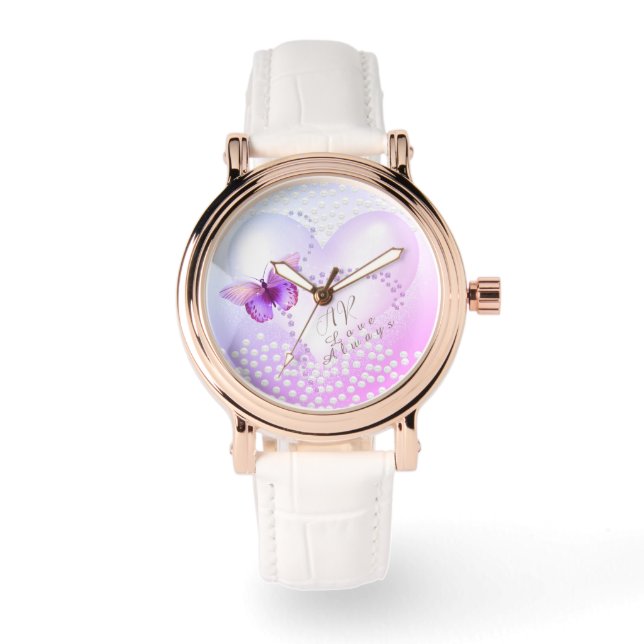 Love Always Heart Butterfly Purple Watch (Front)