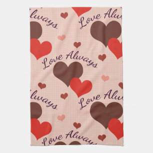 Love Always Hearts Valentine Pattern Tea Towel