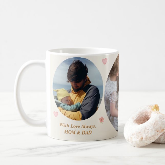 Love Always – Mum & Dad 3-Photo Custom Mug (With Donut)