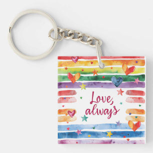 Love Always Rainbow Sticker, Watercolor Heart Key Ring