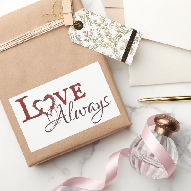 Love Always Red Tulip Heart Wreath Rectangular Sticker (Gifting)